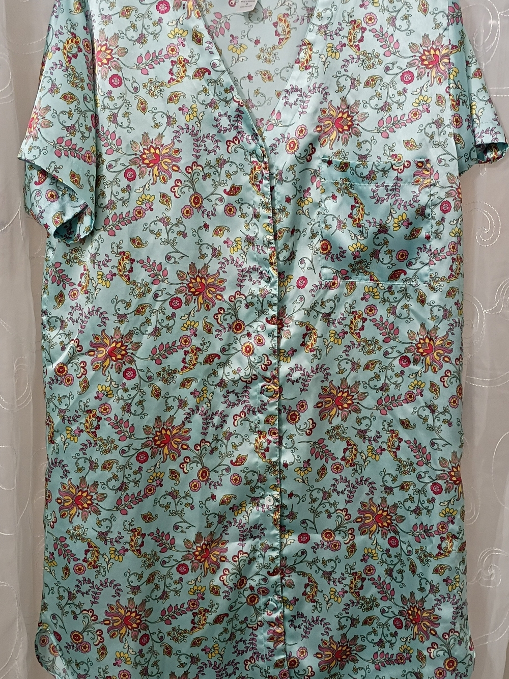 Floral Button-Front Shirt in Light Aqua